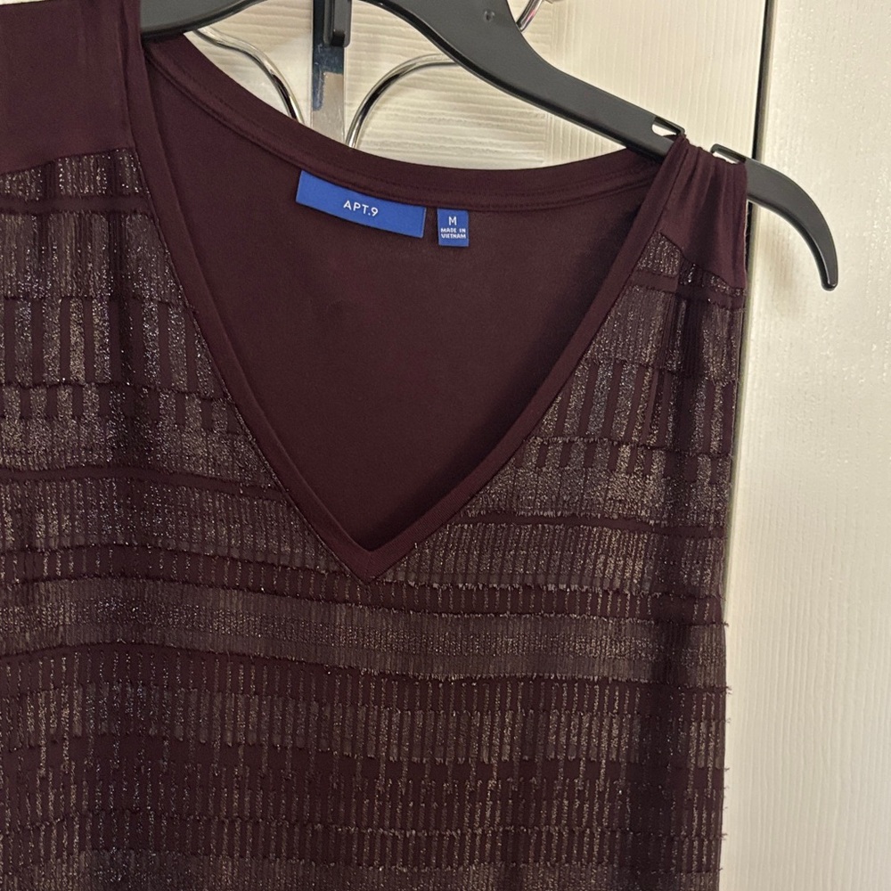 Apt. 9 Metallic-Striped V-Neck Sleeveless Top - Wine